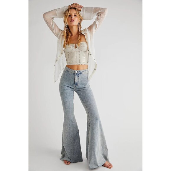 We The Free Just Float On Flare Jeans in Sea Mist - Picture 1 of 15